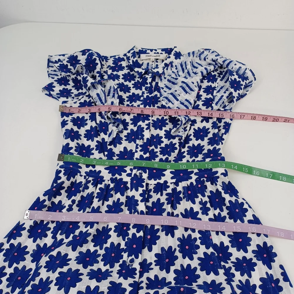 Diane Von Furstenberg Floral Cotton Gauze Mini Shirt Dress Size 4 Women Preppy